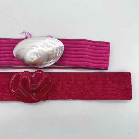 Vintage 80s Charmant Belts Beverly Hills Shell & Resin Elastic Belt Lot Sz M L