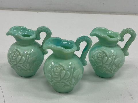 Vintage Avon Jadeite Glass Rose Pitcher & Bowl Bath Oil Decanter 3 Sets