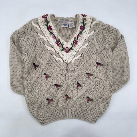 Vintage 90s Huntington Ridge Hand Knitted Ramie Blend Floral Sweater Sz M