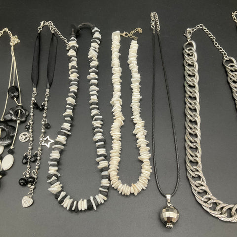 Vintage & Modern Costume Necklace Jewelry Lot 9 Pieces Shell Peace Disco Ball
