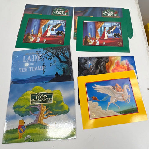 Vintage Disney 6pc Lithograph Lot Beauty & Beast Hercules Pooh Lady & Tramp