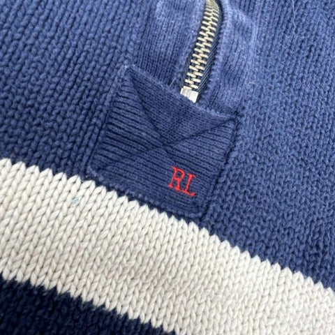Vintage Y2K Polo Jeans Co Ralph Lauren Blue Stripe Quarter Zip Sweater Men XXL