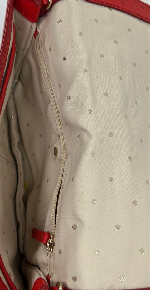 Kate Spade Red Ostrich Embossed Leather Crossbody Bag Gold Hardware