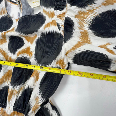 Maeve Ikat Dot Print Puff Sleeve Fit & Flare Organic Cotton Dress Sz S