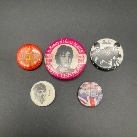 The Beatles Vintage Pinback Button Lot 5 Pieces John Lennon Memorial 1980s