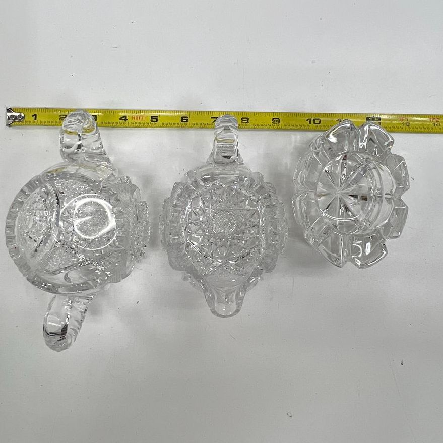 Vintage Style Cut Crystal Glass Lot 4 Vase Creamer Sugar Bowl Set