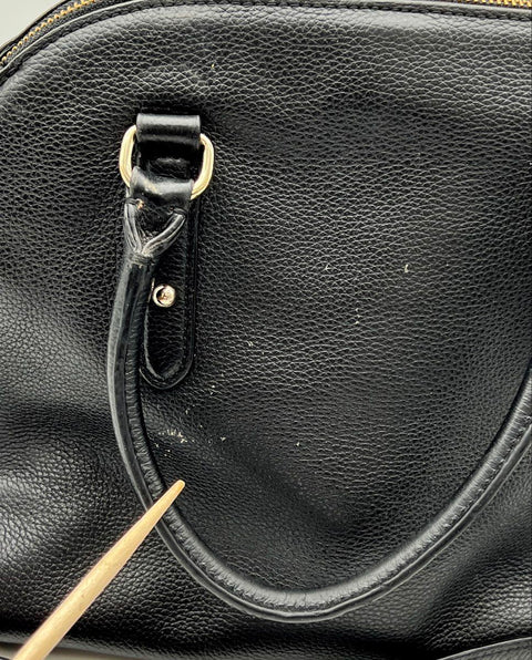 Kate Spade Black Pebbled Leather Dome Satchel Crossbody Bag Gold Hardware