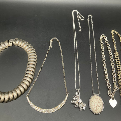 Vintage to Modern Costume Jewelry Lot of 10 Necklaces Rhinestone Silver Gold