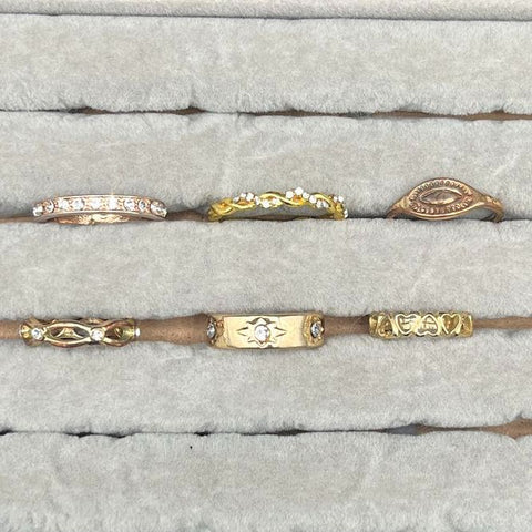 Gold Tone Fashion Ring Lot of 6 Heart Cutout Twisted Band Rhinestone Accents