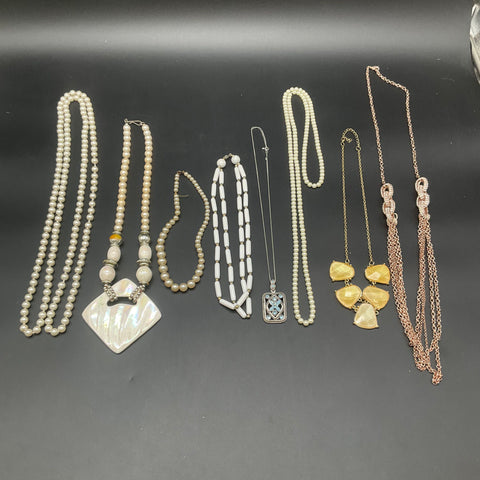 Fashion Jewelry Necklace Lot of 8 Faux Pearl Rhinestone Shell Pendant Styles