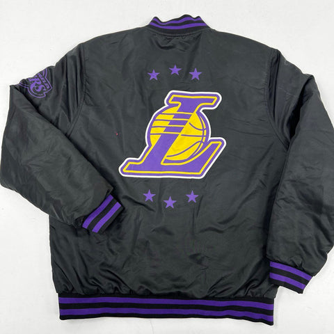 Ultra Game Men's Los Angeles Lakers Black Quilted Varsity Bomber Jacket Sz S