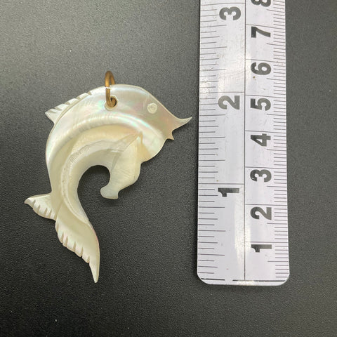 Vintage Carved Mother of Pearl Fish Pendants Lot of 2 Nautical Iridescent 2.5"