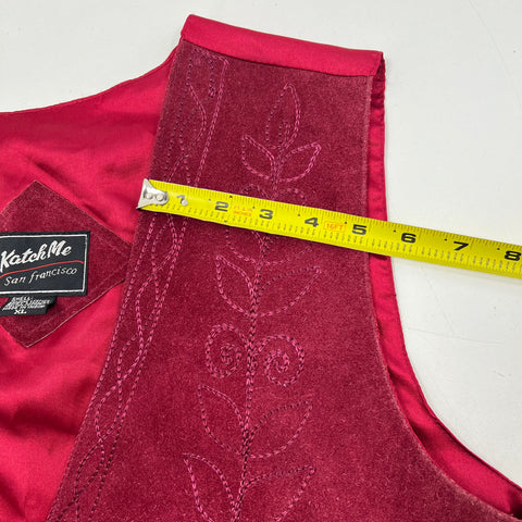 Vintage 90s Katch Me Burgundy Suede Leather Embroidered Western Vest Women's XL
