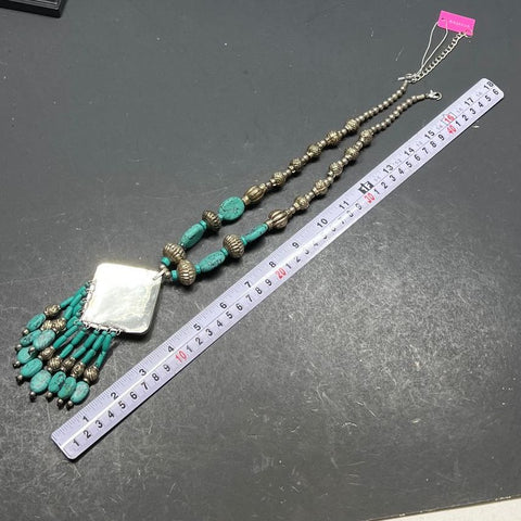 Bajalia Turquoise & Silver Tone Bead Necklace NIB