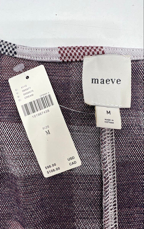 Maeve Anthropologie Women's Burgundy Navy Plaid Belted Peplum Dress NWT Sz M