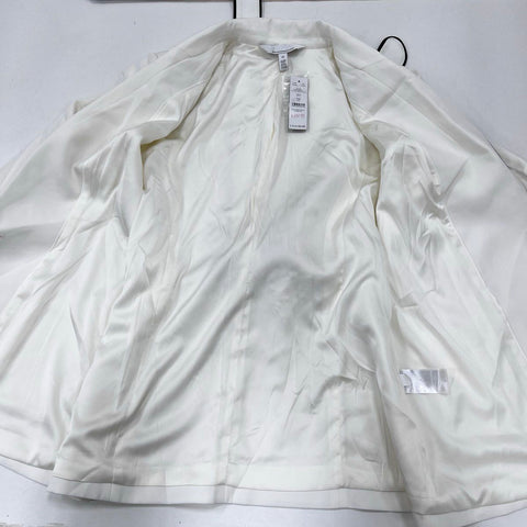 White House Black Market Women's Ecru Black Tie Waist Jacket Sz 12 NWT
