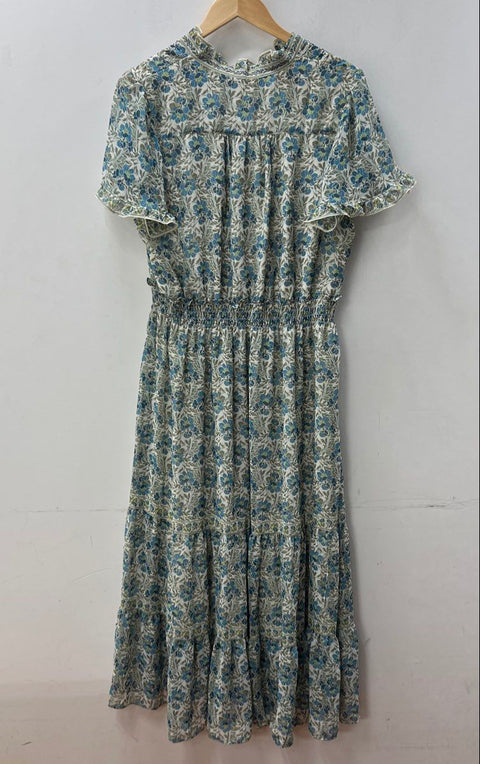 Max Studio Women's Blue Floral Tiered Smocked V-Neck Maxi Dress Sz XL NWT