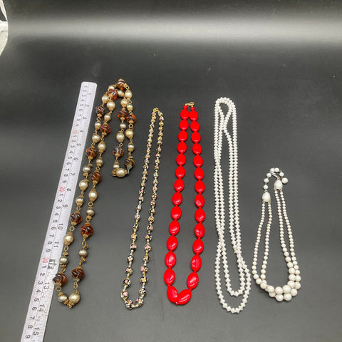 Vintage Glass Bead Necklaces Lot of 5 Milk Glass Lampwork Floral Red Statement