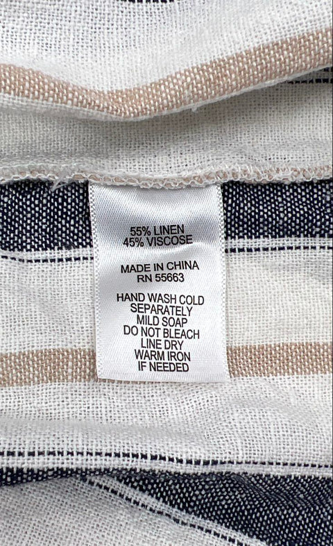 Cynthia Rowley Women's White Blue Striped Linen Blend Button Front Dress Sz L