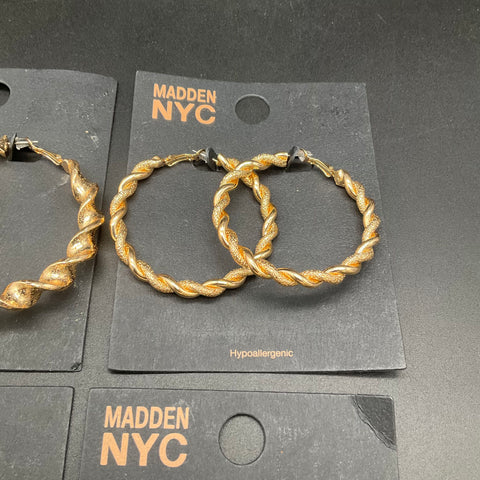 Steve Madden NYC Gold Silver Tone Hoop Earrings Lot 4 Pairs Twisted Textured