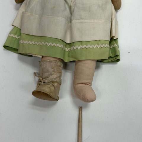 Vintage Cloth Doll 18" Peasant Outfit Mask Face Red Hair Painted Features
