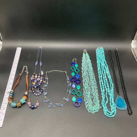Vintage to Modern Costume Jewelry Lot 1 Lb Blue Teal Necklaces 7 Pcs Chico's