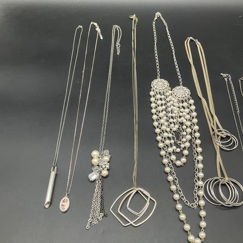 Fashion Costume Jewelry Lot of 8 Necklaces Faux Pearl Geometric Pendants