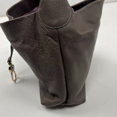 Dooney & Bourke Taupe Pebbled Leather Lock Hobo Shoulder Bag Gold Hardware