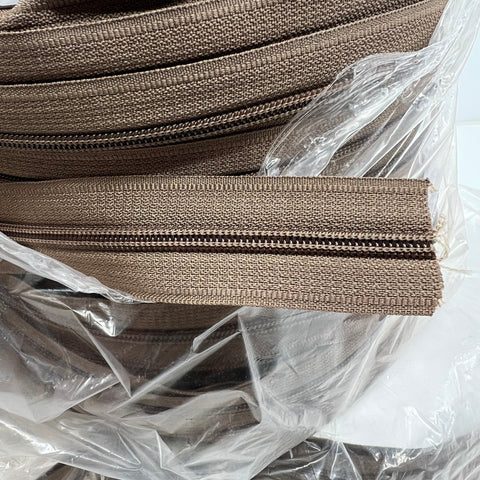 Lot of 5 Brown Continuous Coil Zipper Chain Tape Spools By The Yard Sewing