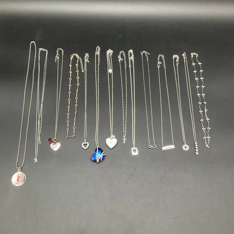 Mixed Costume Jewelry Lot 14 Silver Tone Necklaces Heart Cross Infinity Hope