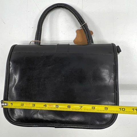 NWT Vintage 90s Coletta Black Top Handle Satchel Bag Faux Leather Heart Clasp
