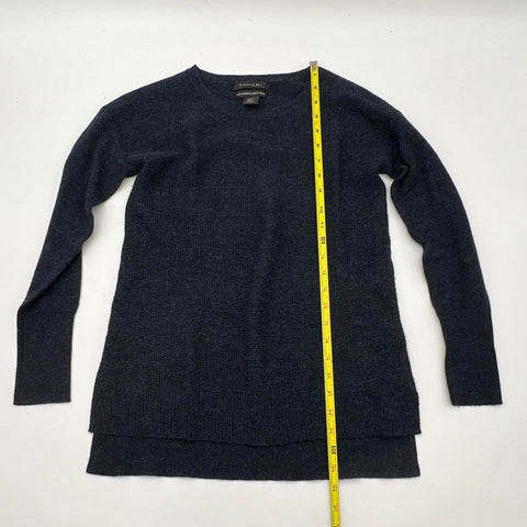 Tahari Women's Navy Blue 100% Extrafine Merino Wool High-Low Knit Sweater XS