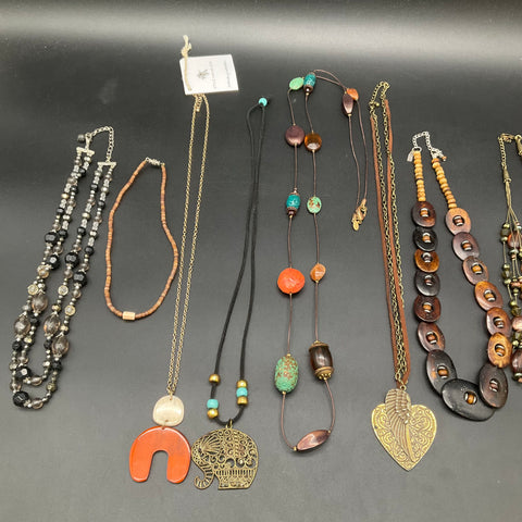 Chico's J.Jill Noonday Boho Beaded Necklace Jewelry Lot Filigree Elephant Heart