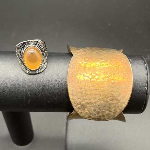 Chunky Bohemian Brutalist Necklace Cuff Ring Jewelry Lot of 5 Pieces