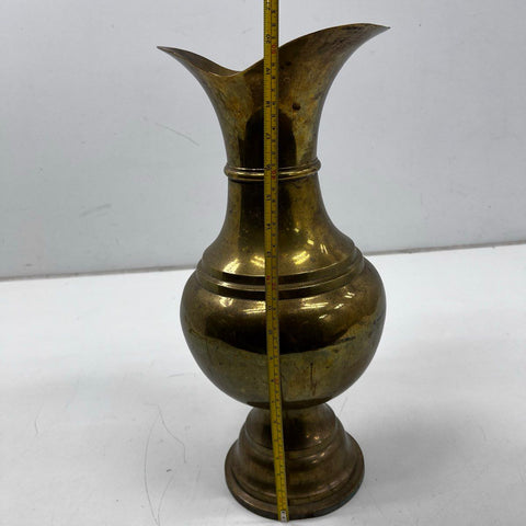 Vintage Large Brass Vase Scalloped Rim Flared Neck Made in India 20 Inch