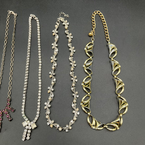 Vintage Mid-Century Costume Jewelry Lot 7 Necklaces Rhinestone Beaded