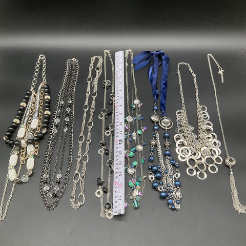 Fashion Necklaces Jewelry Lot of 8 Statement Beaded Multi-Strand Silver Tone