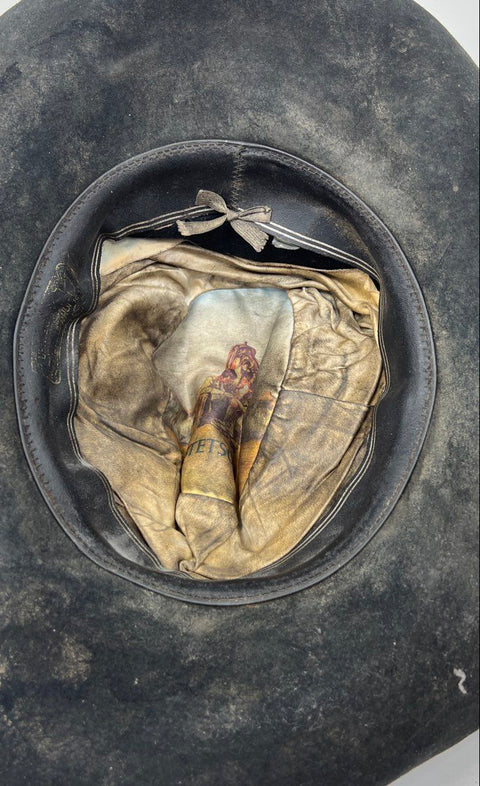 Vintage 70s Stetson Men's Black Felt Cowboy Hat Braided Band Wide Brim