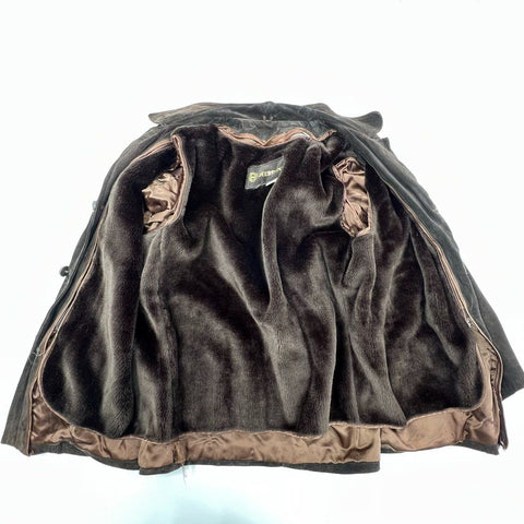 Vintage 80s Deerskin Men's Suede Leather Chore Coat Brown Faux Fur Lined L