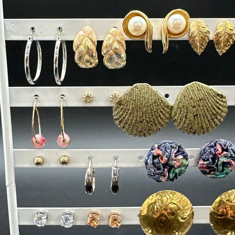 Vintage and Fashion Earrings Jewelry Lot 24 Pairs Gold Silver Tone Hoops Studs