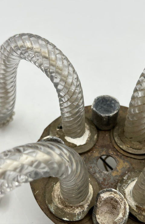 Vintage Glass Light Fixture Part Chandelier Base Twisted Ribbed Clear 10 Inch