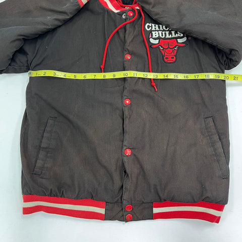 Team Athletics Kids Chicago Bulls Hooded Jacket Black Red Embroidered Sz L 14-16