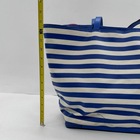 Kate Spade Blue White Striped Canvas Sunglasses Tote Bag Large Cooler Bottom