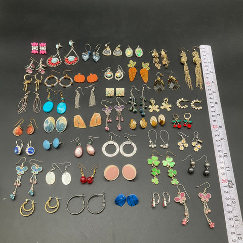 Vintage & Modern Costume Jewelry Earring Lot 45+ Pairs Whimsical Boho Floral