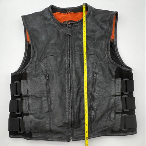 True Element Men's Black Tactical Leather Motorcycle Vest Side Straps XL