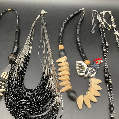 Costume Jewelry Necklace Lot of 11 Vintage to Modern Styles Agate Shell Tassel