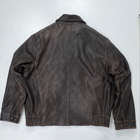Marc New York Andrew Marc Men's Brown Leather Bomber Jacket Full Zip Sz XL
