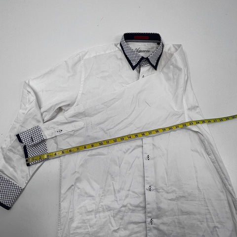 Visconti Men's White Button Down Shirt Geometric Pattern Trim Long Sleeve Sz XL