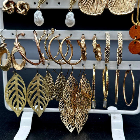 Mixed Costume Jewelry Lot Gold Tone Earrings Boho Starfish Hoop Leaf Dangles
