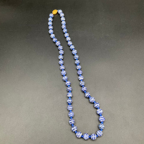 Vintage Chinese Blue and White Porcelain Bead Necklace Lot of 2 Shou Export